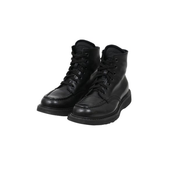 Prada Mens Combat Half Ankle Boots US8.5 UK 7.5 Black Leather Square Toe Lace Up - Picture 3 of 11